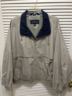 London Fog Light Taupe Jacket with Navy Contrast Collar